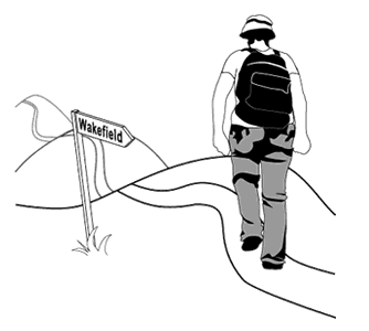 black and white illustration of a figure walking